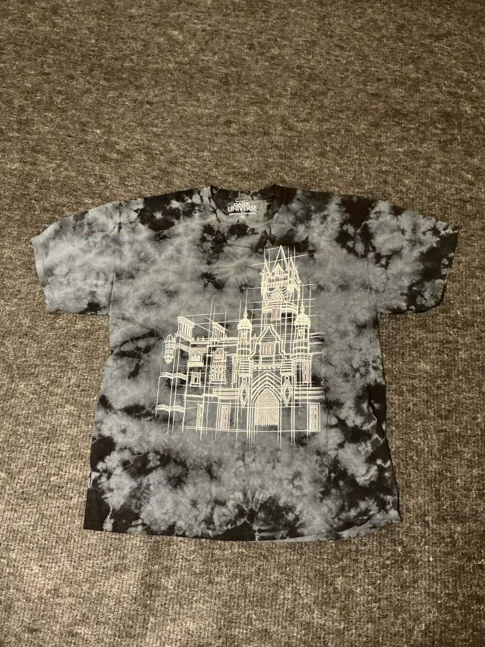 Universal Studios Dark Universe Frankenstein Manor Blueprint Tie-Dye T-Shirt XL